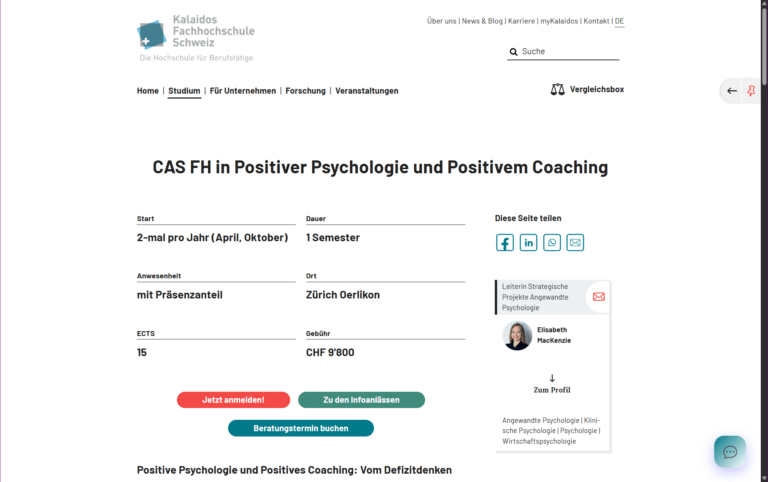 Aktueller Studiengang im HS 26 (jetzt anmelden): CAS in Positiver Psychologie und Positivem Coaching